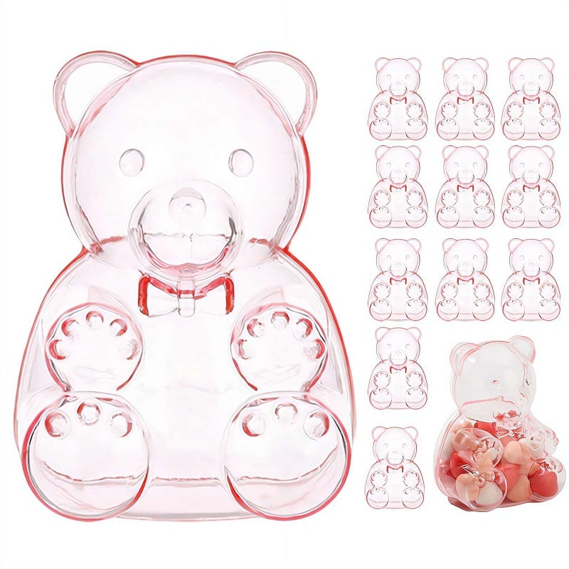 Bear Container for Valentine's Day,Small Fillable Plastic Bear Containers for Valentine’s Day, Reusable Present Box for Candy, Party Favors & Festive Storage - Image 1